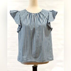 Kate Spade Basket Stripe Flutter-sleeve Top